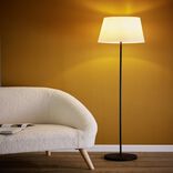 Lampadaire m&eacute;tal noir et plastique blanc &Oslash;34xH150cm