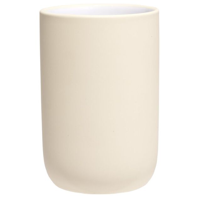 Gobelet c&eacute;ramique beige int&eacute;rieur blanc &Oslash;6,8xH10cm
