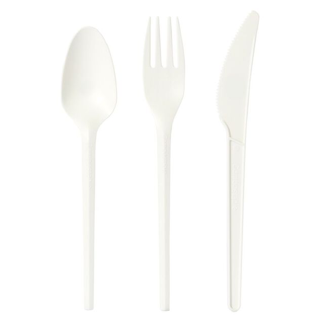 Ménagère réutilisable en amidon de maïs 6 personnes blanc