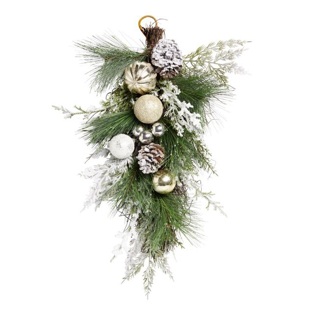 D&eacute;coration de No&euml;l dor&eacute; et vert &agrave; suspendre ou poser H50cm