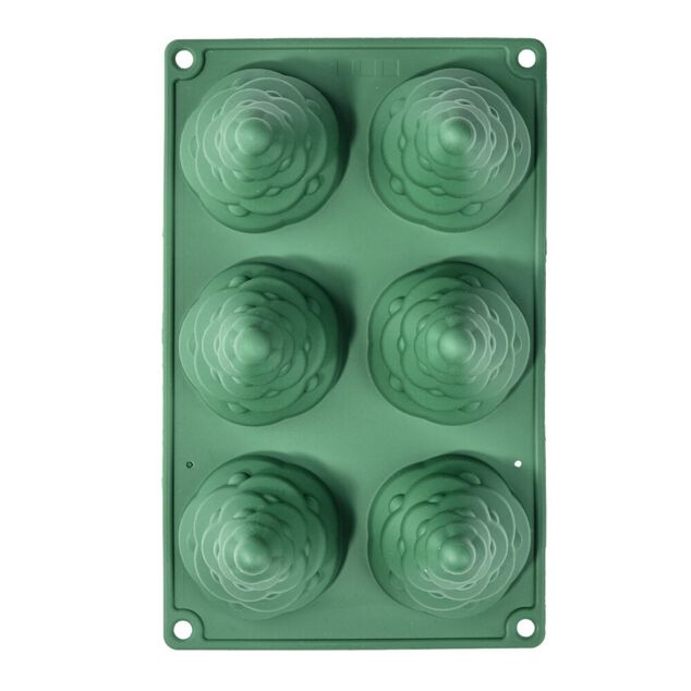 Moule &agrave; g&acirc;teau 6 empreintes forme sapin silicone L28X17XH9 cm vert