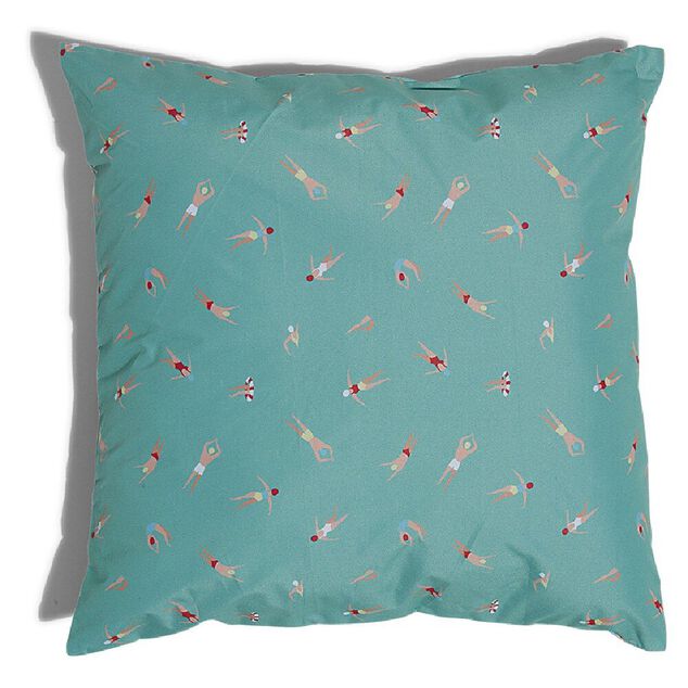 Housse de coussin de jardin Splash carr&eacute; motif nageur bleu et rouge