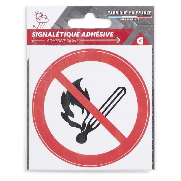 Signal&eacute;tique adh&eacute;sive "Flamme interdite" &Oslash;8cm