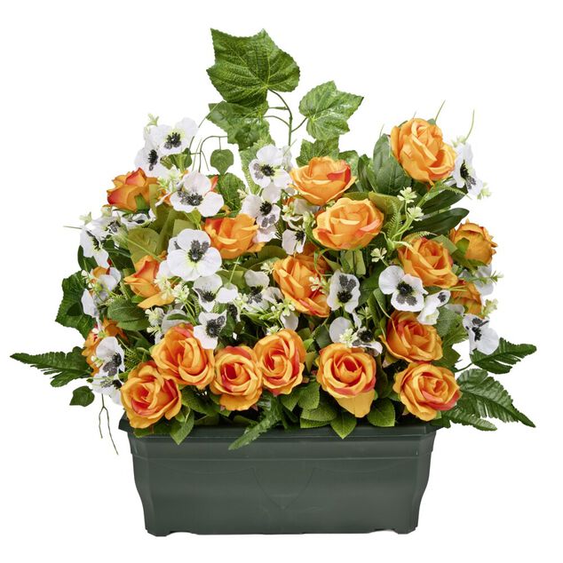 Jardini&egrave;re plastique roses pens&eacute;es lierre 60x10xH68cm (3 mod&egrave;les)