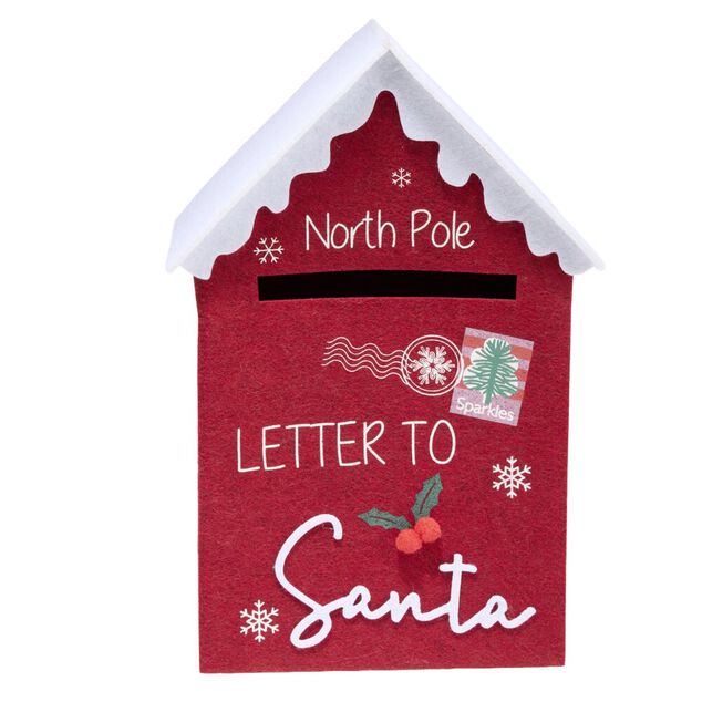 Bo&icirc;te aux lettres du P&egrave;re No&euml;l en feutrine rouge H29cm