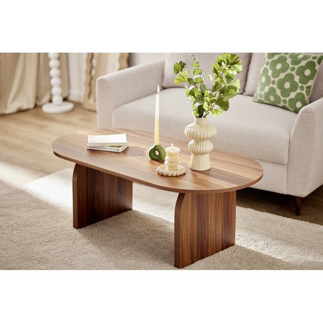 Table basse ovale en bois brun 120x60xH45cm