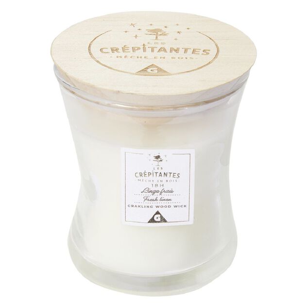 Bougie parfum&eacute;e blanche Les cr&eacute;pitantes senteur linge frais 18H