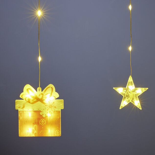 Rideau de fen&ecirc;tre No&euml;l 90LED lumineux figurines et &eacute;toiles L300cm