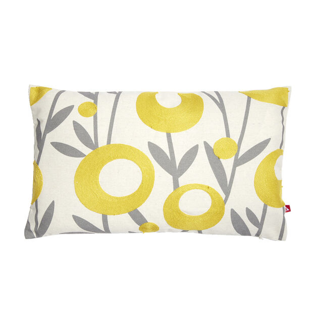 Housse de coussin imprim&eacute; floral jaune avec broderie 30x50cm