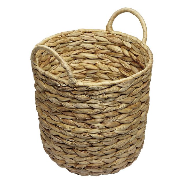 Corbeille avec anses en jacinthe tress&eacute;e H25 cm