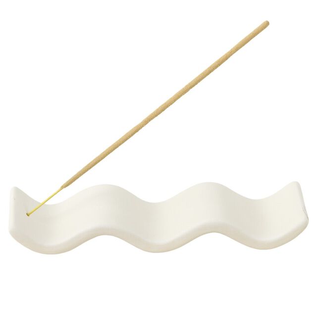 Support &agrave; encens ondul&eacute; en dolomite beige L17cm