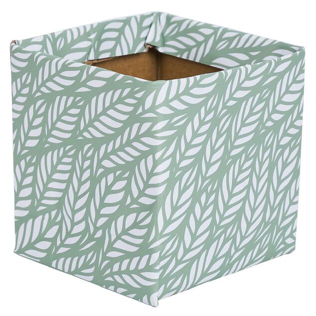 Cache-pot carr&eacute; en carton motif v&eacute;g&eacute;tal