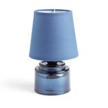 Lampe &agrave; poser &Oslash;12xH22cm verre et polyester bleu