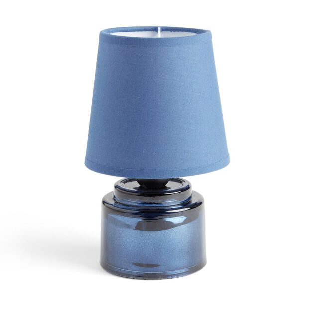 Lampe &agrave; poser &Oslash;12xH22cm verre et polyester bleu
