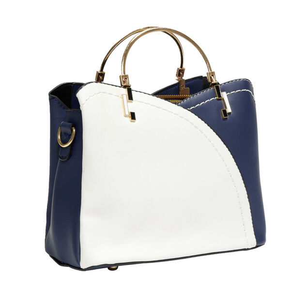 Sac &agrave; main simili bicolore anse dor&eacute; et bandouli&egrave;re 23x11xH19cm - 2 mod&egrave;les beige ou bleu