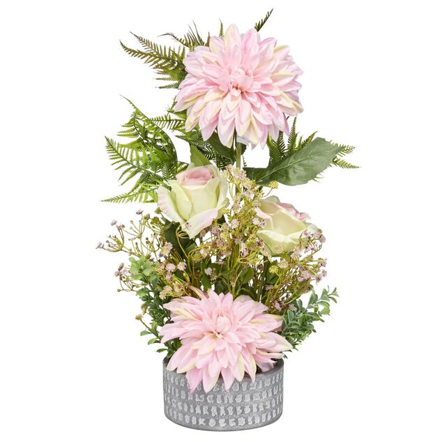 Vasque ciment dahlias roses foug&egrave;res mini buis &Oslash;38xH55cm (4 mod&egrave;les)