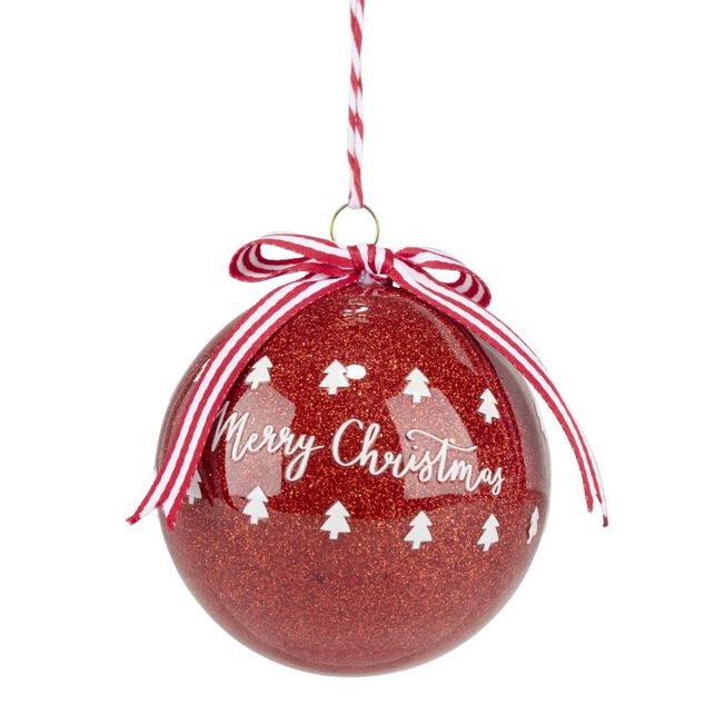 Boule de No&euml;l Merry Christmas avec noeud &Oslash;8cm (2 mod&egrave;les)