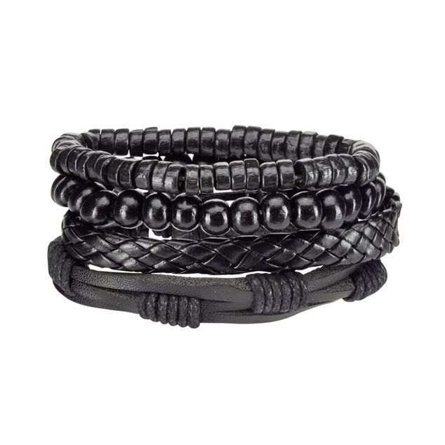 Bracelet pour homme réglable x4 simili et perles bois 5x8cm (2 modèles)