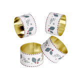 Rond de serviette en zinc motif houx &Oslash;5cm 4 pi&egrave;ces