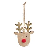 Déocration Noël à suspendre tête plate renne en bois H10cm