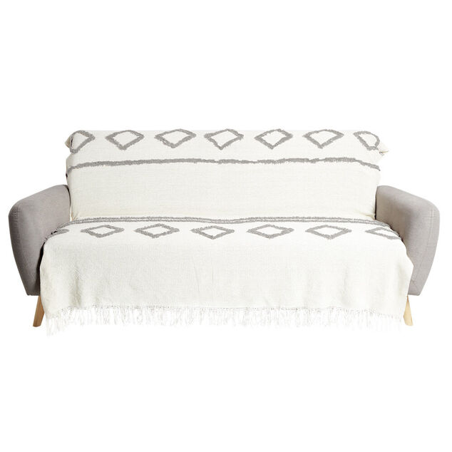 Jeté de canapé 170x250cm 100% coton tufté beige et gris