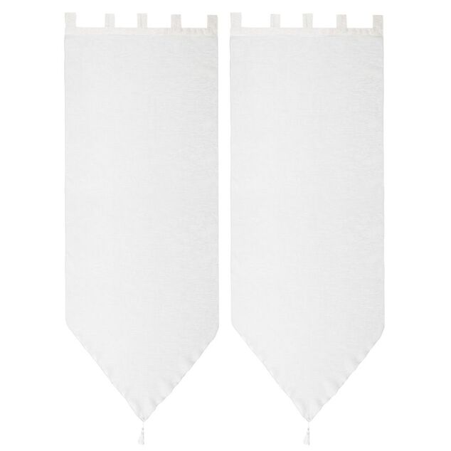 Vitrage &agrave; pattes voile uni blanc finition pointe pompon 60x160 cm x2