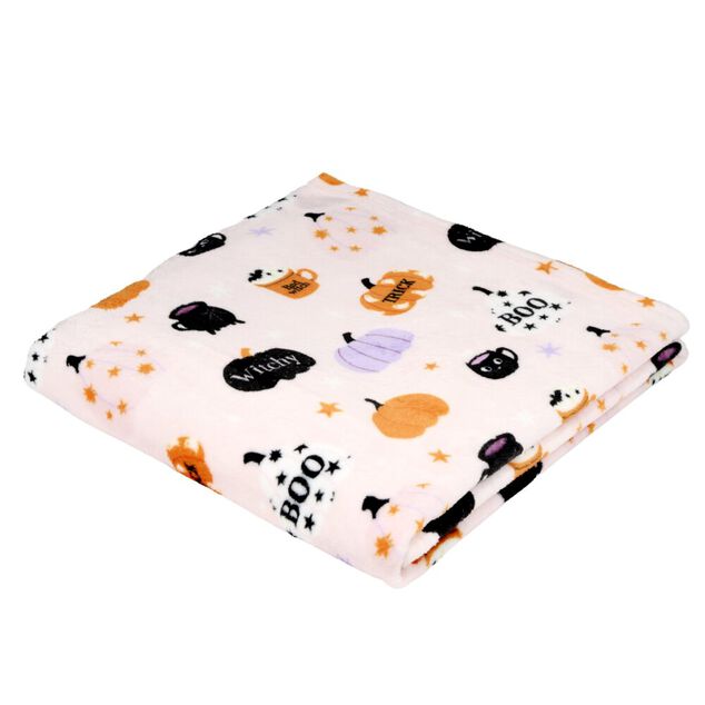 Plaid Halloween motif fant&ocirc;me et citrouille 130x160cm (2 mod&egrave;les)