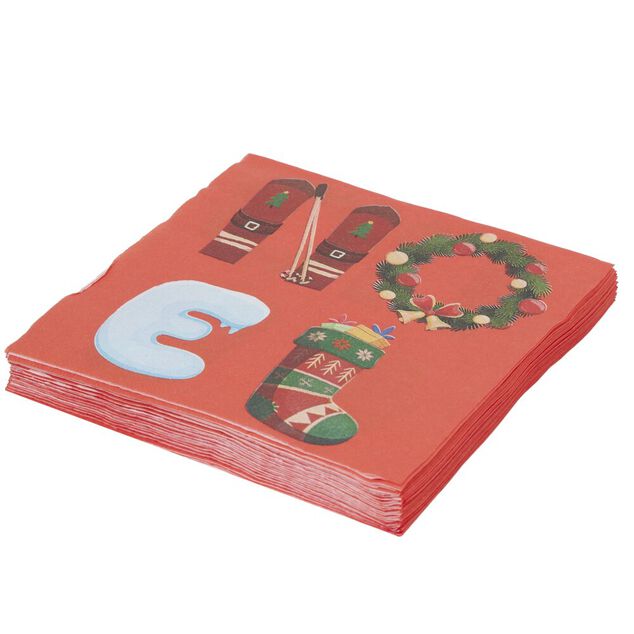 Serviette en papier 4 plis X20 pcs imprim&eacute; motif No&euml;l 33X33 cm rouge