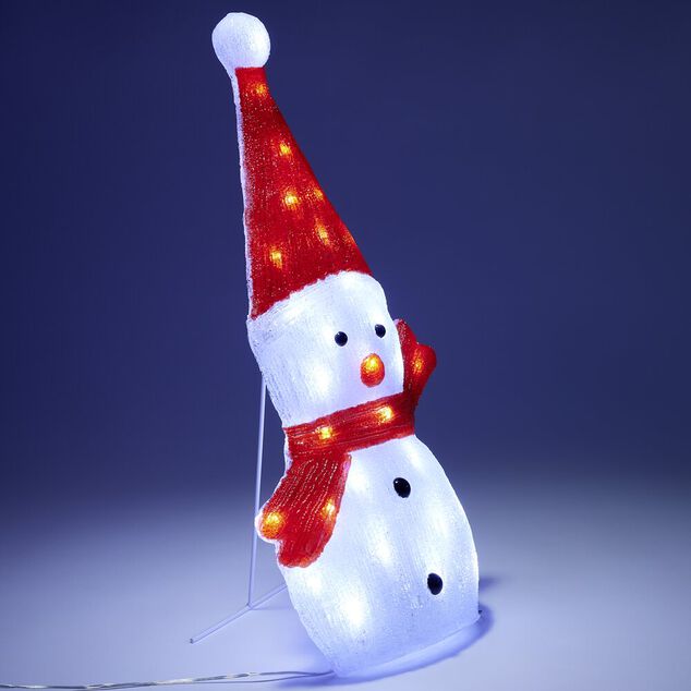 Bonhomme de neige 2D lumineux 30LED acrylique rouge et blanc H52cm