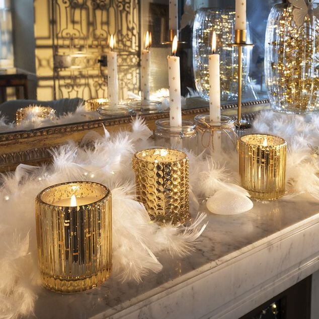 Bougie senteur vanille dans verre d&eacute;co relief