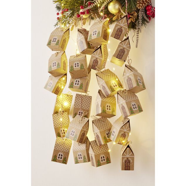 Maison de No&euml;l en papier 24 pi&egrave;ces pour calendrier de l'avent 7x5xH10,7cm