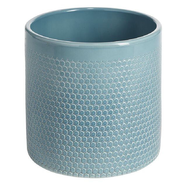Pot de fleur bleu oc&eacute;an motif nid d'abeille 3,85L &Oslash;19xH17,5 cm - Capri