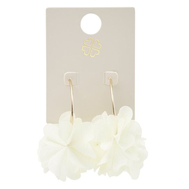 Cr&eacute;oles m&eacute;tal dor&eacute; avec fleur tissu blanc &Oslash;3,5cm