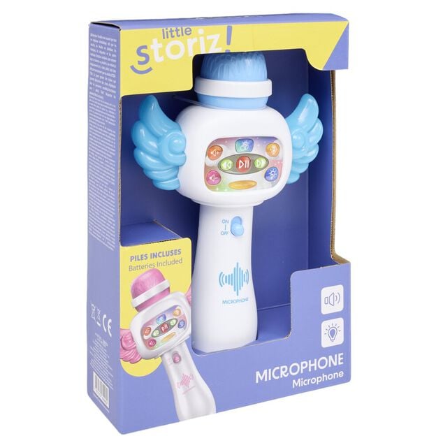 Microphone enfant avec son et lumi&egrave;re plastique L21cm (2 mod&egrave;les bleu ou rose)
