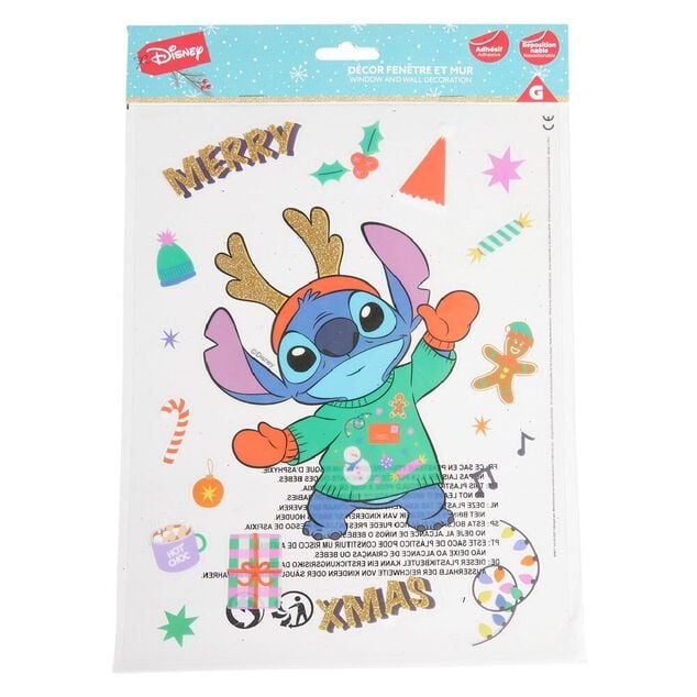 Sticker Disney Stitch Merry Xmas adh&eacute;sif repositionnable pour fen&ecirc;tre et mur
