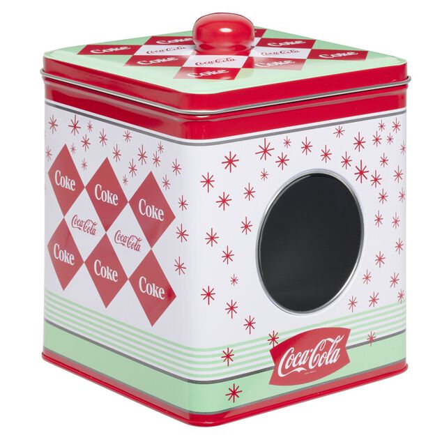 Boîte alimentaire Coca Cola carrée métal avec fenêtre H16cm (2 modèles)