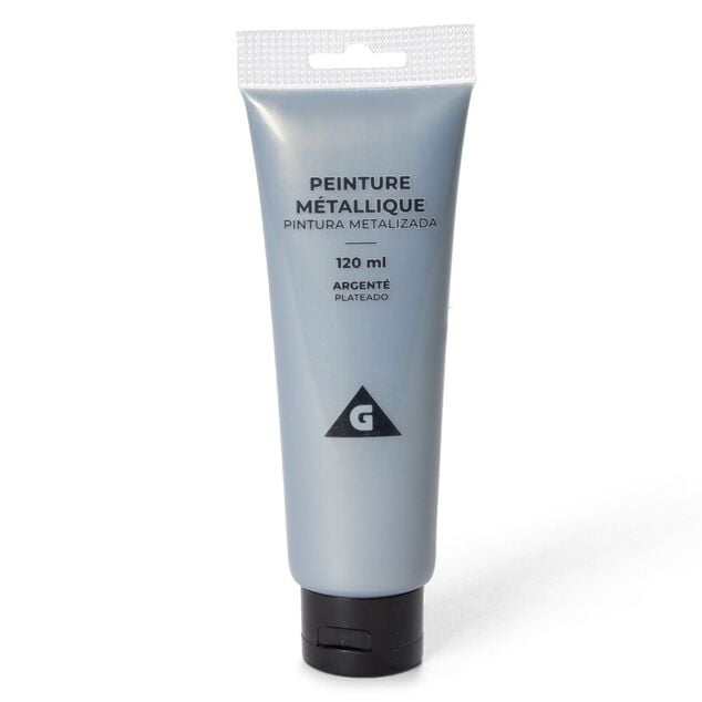 Tube peinture acrylique 120ml argent&eacute; m&eacute;tallis&eacute;