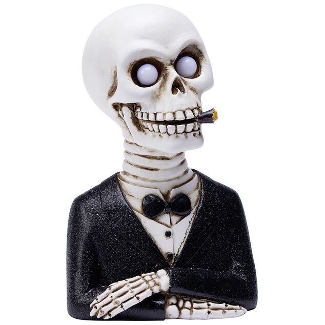 Squelette gentleman Halloween LED polyr&eacute;sine noir et blanc