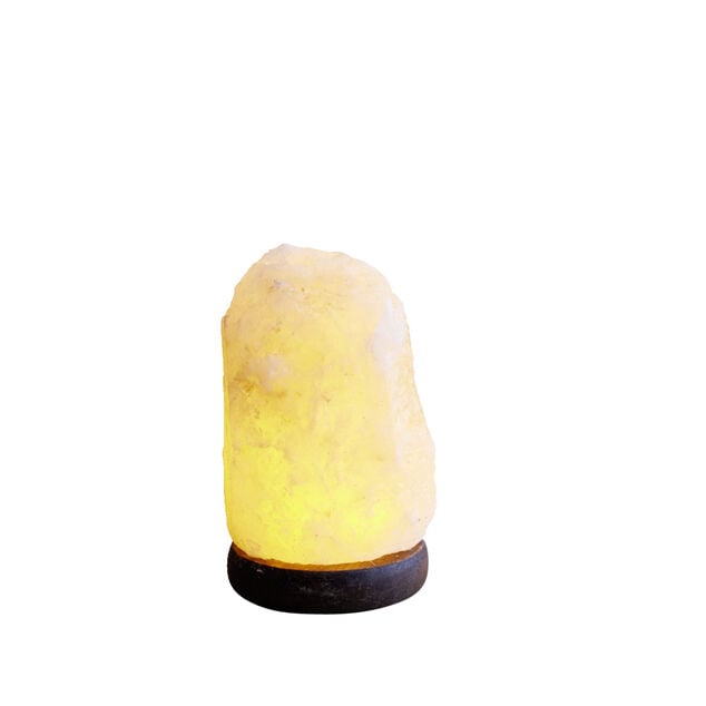 Lampe pierre de sel rose avec socle bois USB &Oslash;8xH15cm