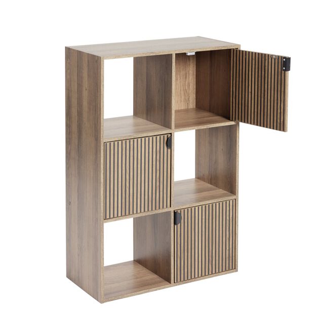 &Eacute;tag&egrave;re Adam 6 cases 3 portes en bois brun L60xP29,5xH90cm
