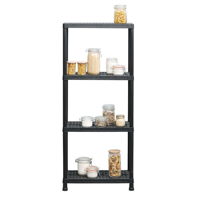 &Eacute;tag&egrave;re plastique noir 4 niveaux L60xl30xH138cm