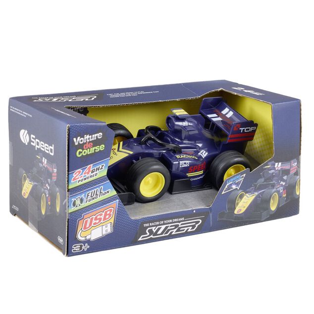 Voiture F1 t&eacute;l&eacute;command&eacute;e lumineuse bleu 17,5x10,5xH10cm