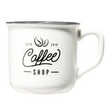 Mug café en porcelaine effet email blanc bord noir Coffee shop 33cl H8,5cm