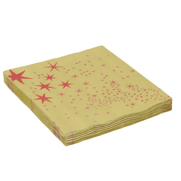 Serviette en papier 4 plis X20 pcs imprim&eacute; motif &eacute;toiles rouges 33X33 cm dor&eacute;