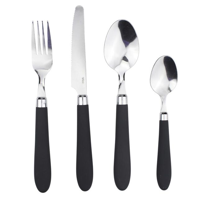 M&eacute;nag&egrave;re 24 pi&egrave;ces inox manche antid&eacute;rapant soft touch noir