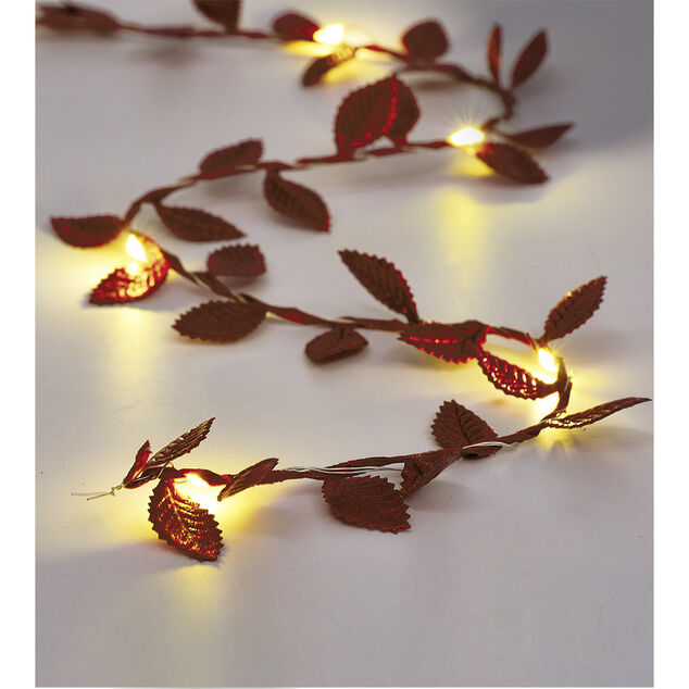 Guirlande lumineuse feuille rouge 20 microLED blanc chaud 1,90m