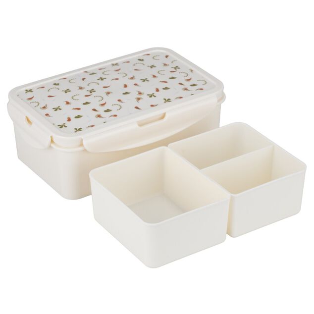 Lunch box plastique blanc motif floral 21x14xH7cm