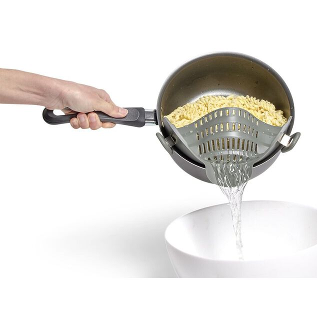 Passoire casserole &agrave; clips silicone gris