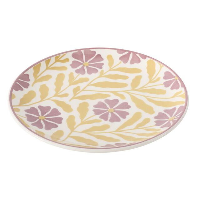 Assiette &agrave; dessert ronde Berthie c&eacute;ramique motif v&eacute;g&eacute;tal vert et blanc &Oslash;19,5cm
