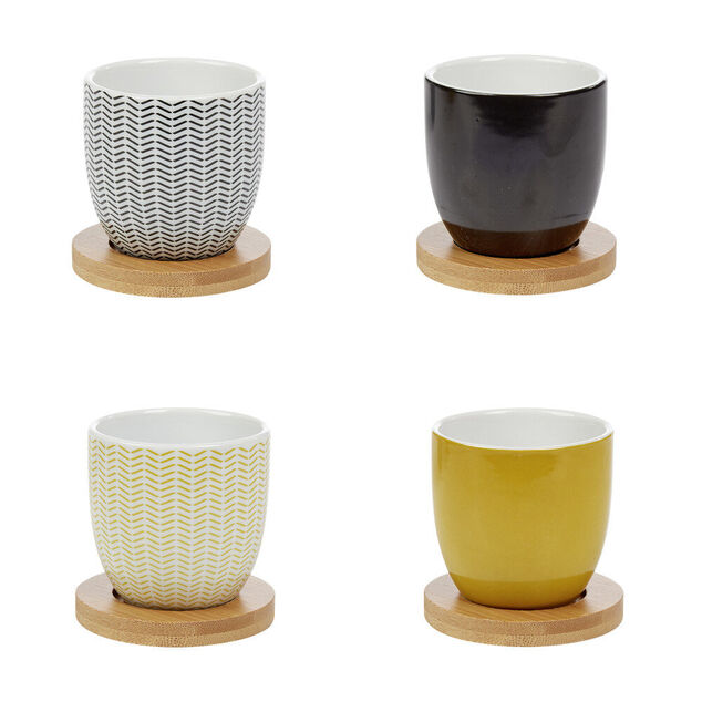 Gobelet &agrave; expresso avec sous tasse en bambou x4